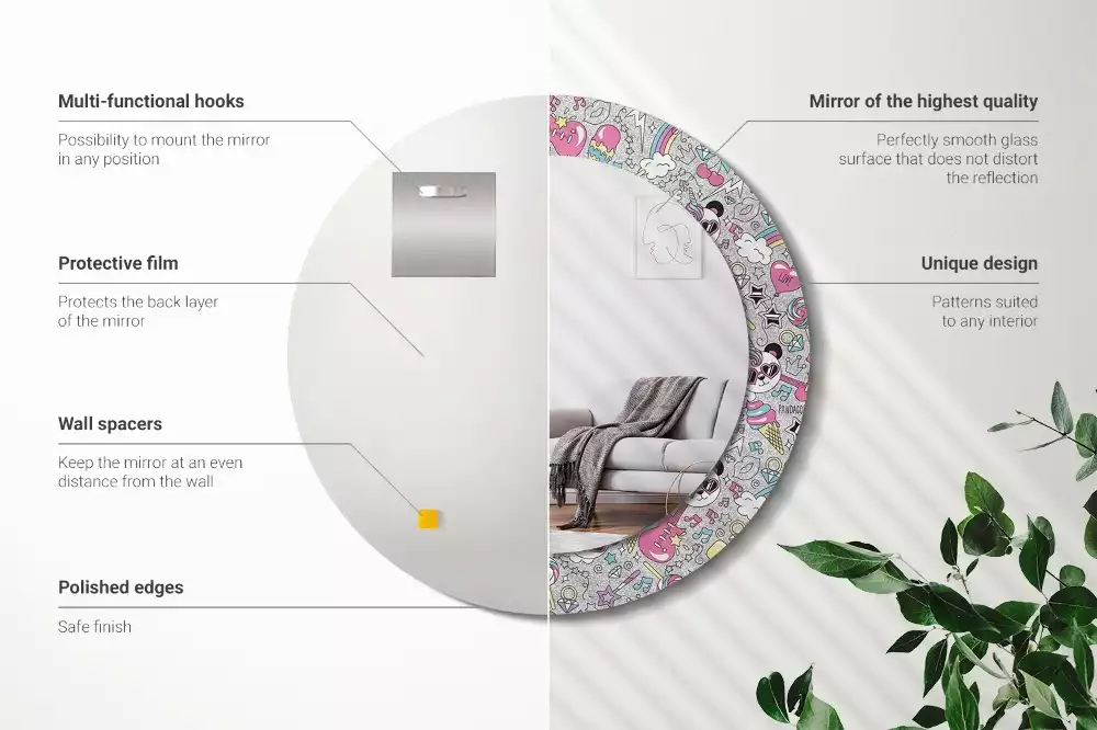 Kerek tükör fali dísz Panda unikornis