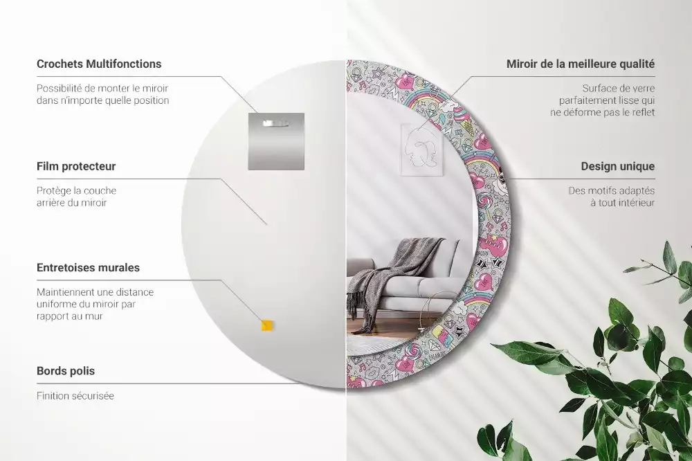 Kerek tükör fali dísz Panda unikornis