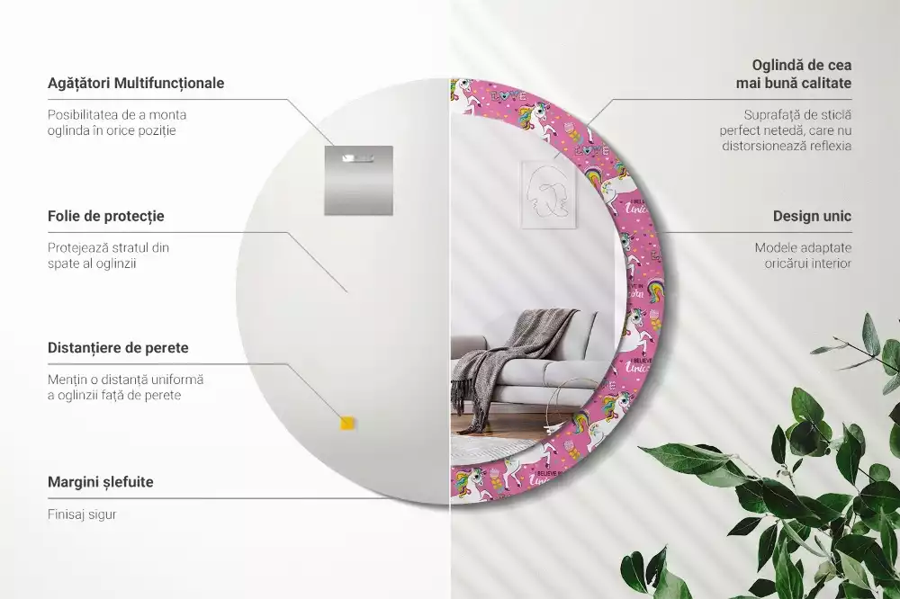 Kerek tükör fali dísz Varázslatos egyszarvú