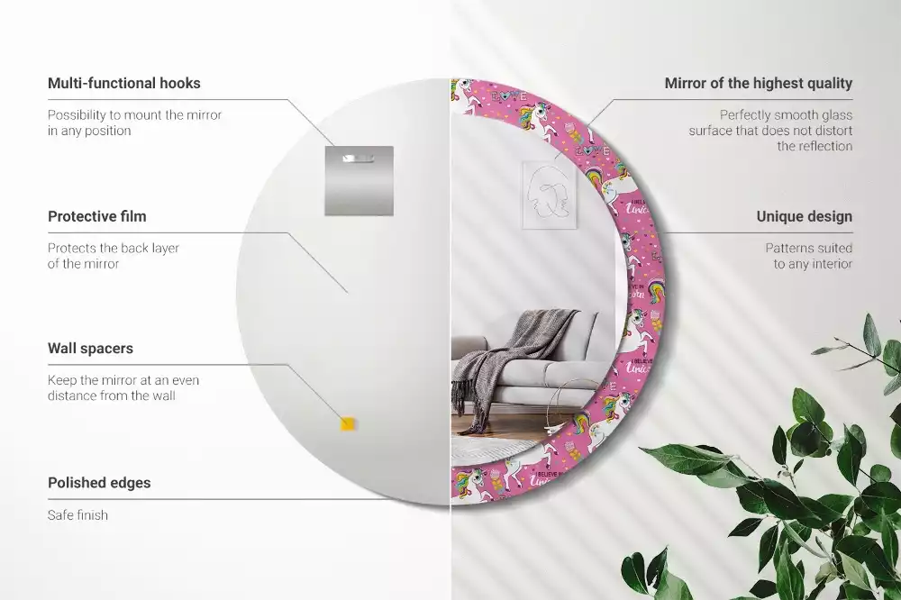 Kerek tükör fali dísz Varázslatos egyszarvú