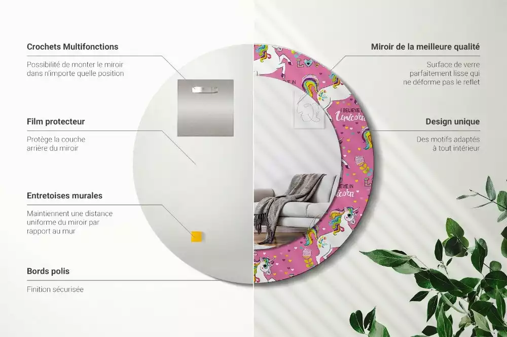 Kerek tükör fali dísz Varázslatos egyszarvú