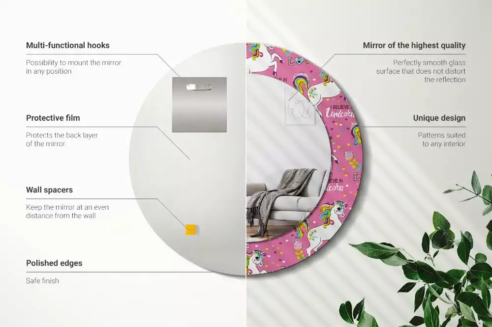 Kerek tükör fali dísz Varázslatos egyszarvú