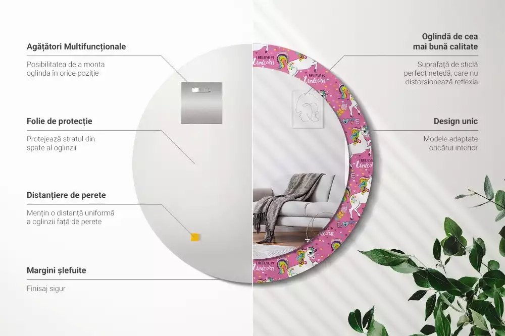 Kerek tükör fali dísz Varázslatos egyszarvú