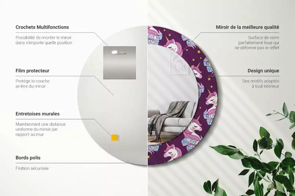 Kerek tükör fali dísz Csillag Unikornis