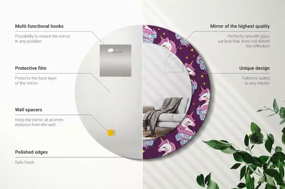 Kerek tükör fali dísz Csillag Unikornis