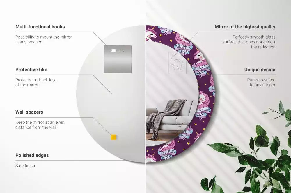 Kerek tükör fali dísz Csillag Unikornis