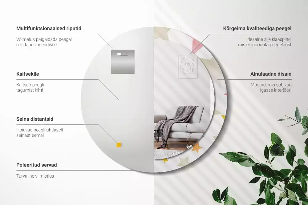 Kerek tükör fali dísz Pasztell csillagok