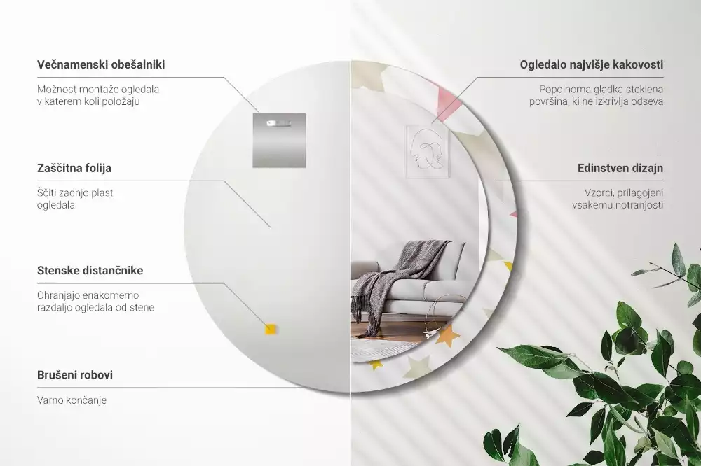 Kerek tükör fali dísz Pasztell csillagok