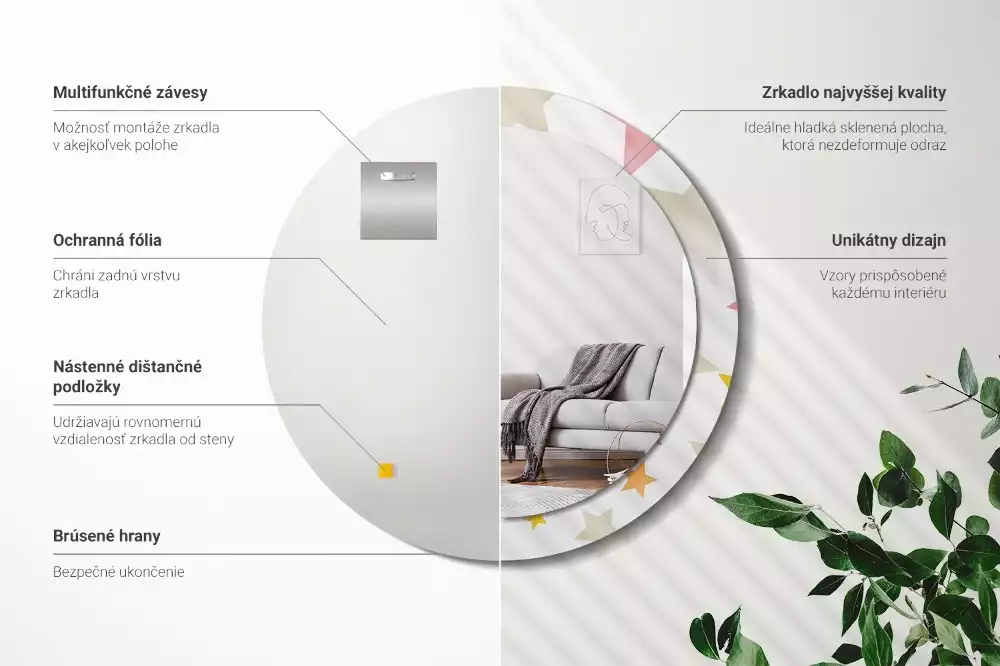 Kerek tükör fali dísz Pasztell csillagok