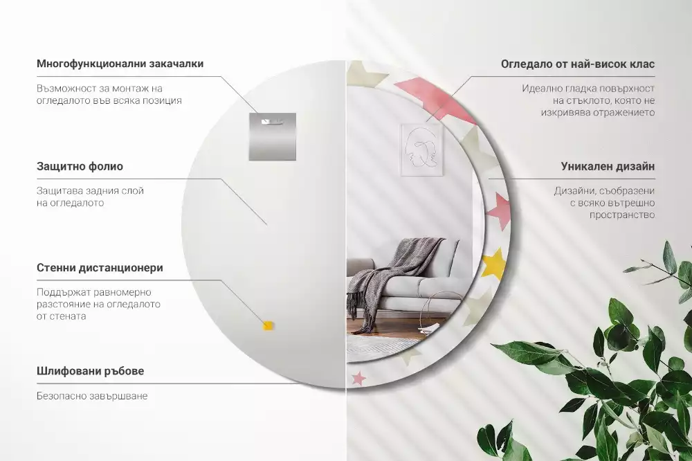 Kerek tükör fali dísz Pasztell csillagok