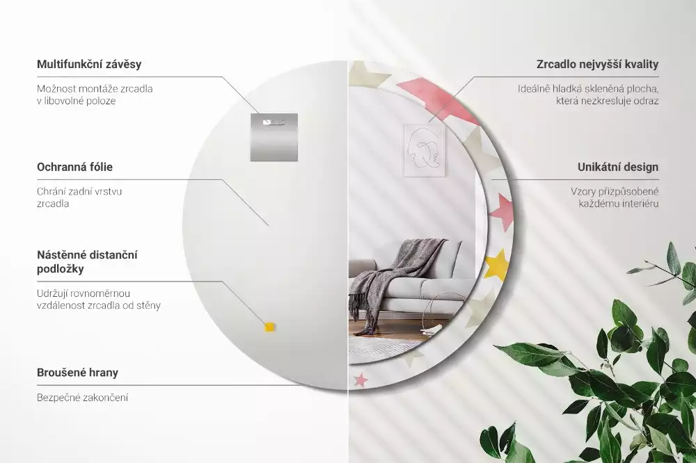 Kerek tükör fali dísz Pasztell csillagok