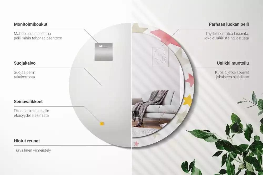 Kerek tükör fali dísz Pasztell csillagok