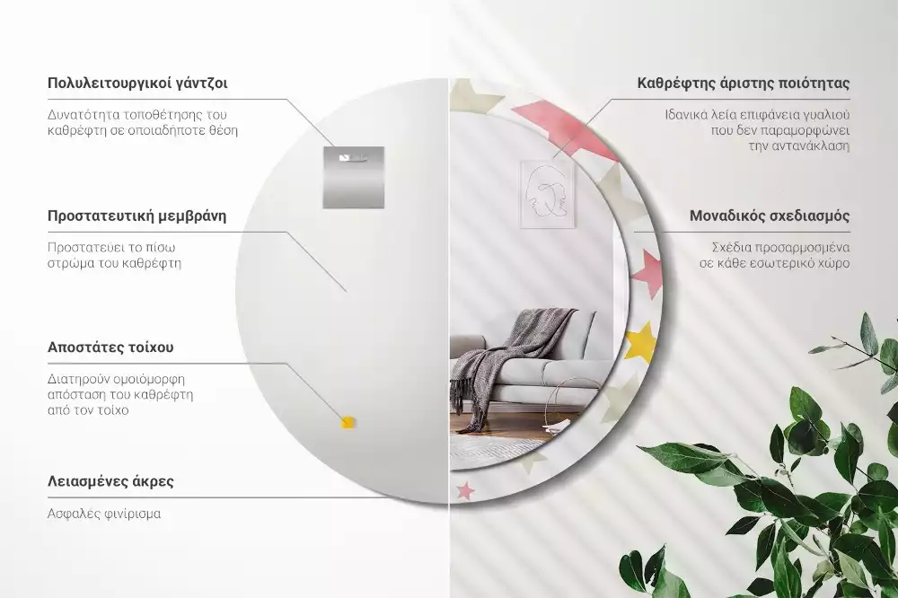 Kerek tükör fali dísz Pasztell csillagok