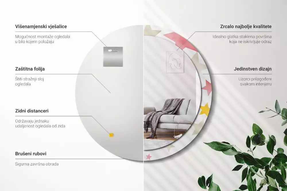 Kerek tükör fali dísz Pasztell csillagok