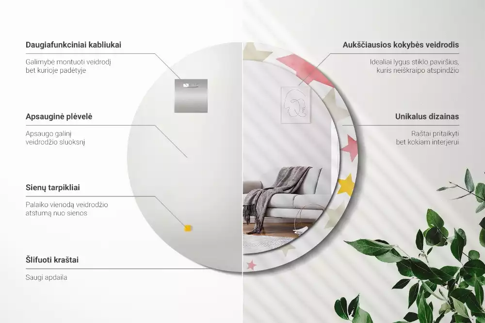 Kerek tükör fali dísz Pasztell csillagok