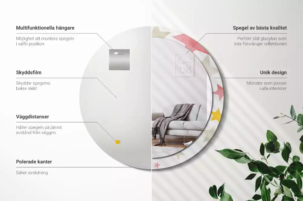 Kerek tükör fali dísz Pasztell csillagok