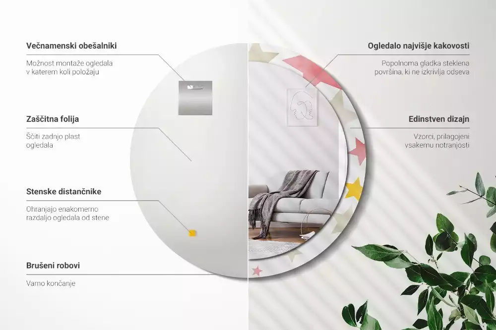 Kerek tükör fali dísz Pasztell csillagok
