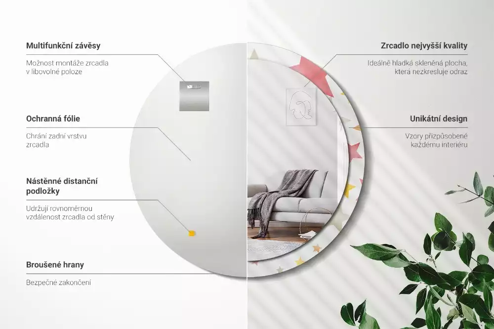 Kerek tükör fali dísz Pasztell csillagok