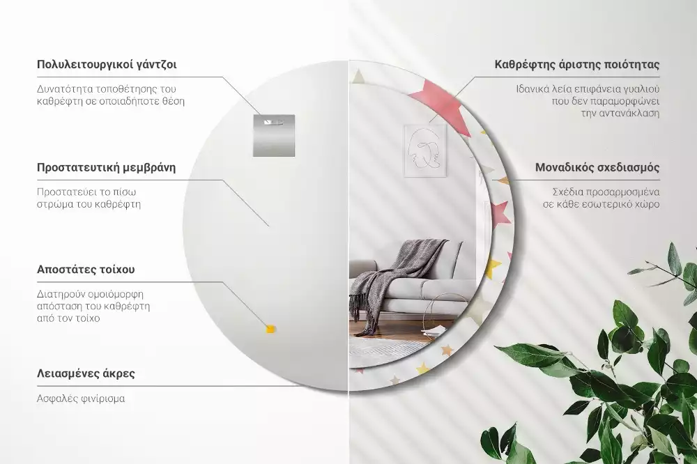 Kerek tükör fali dísz Pasztell csillagok