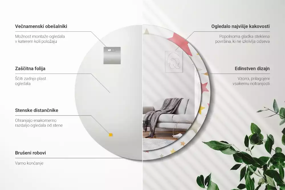 Kerek tükör fali dísz Pasztell csillagok