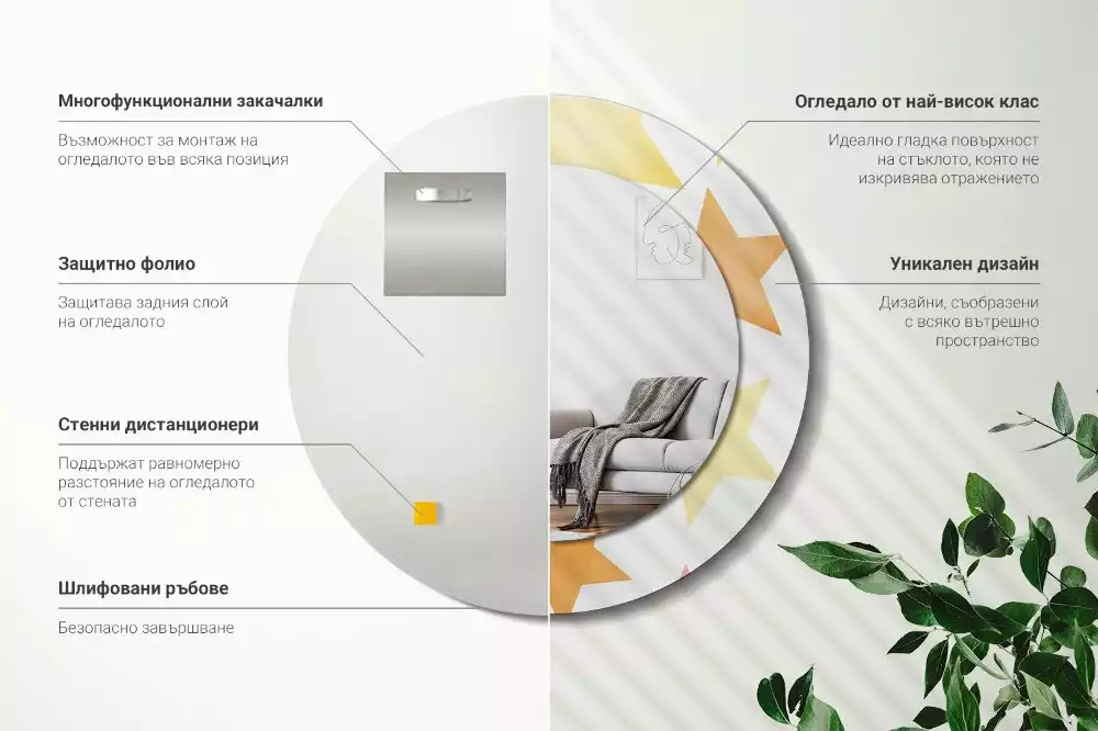 Kerek tükör fali dísz Pasztell csillagok