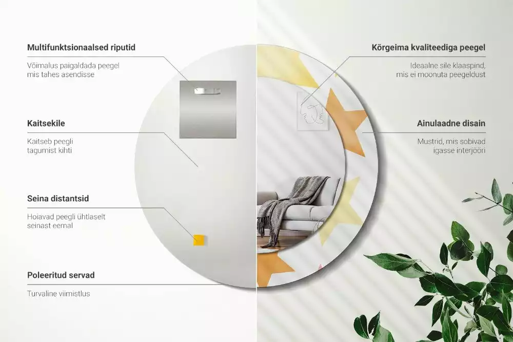 Kerek tükör fali dísz Pasztell csillagok