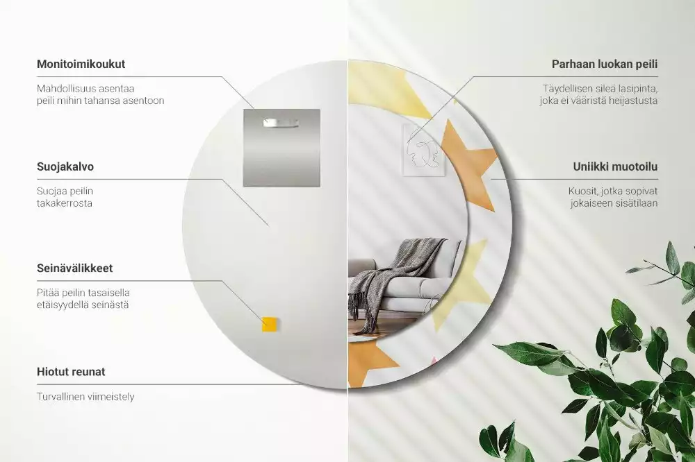 Kerek tükör fali dísz Pasztell csillagok