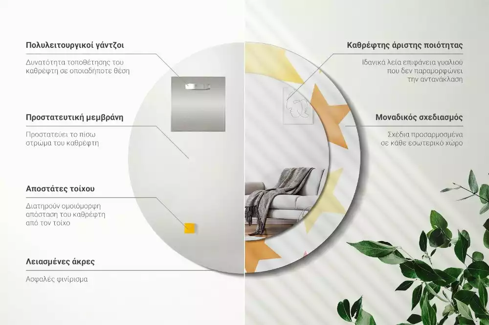 Kerek tükör fali dísz Pasztell csillagok