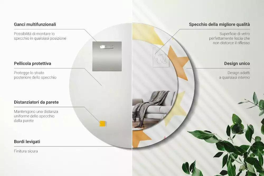 Kerek tükör fali dísz Pasztell csillagok