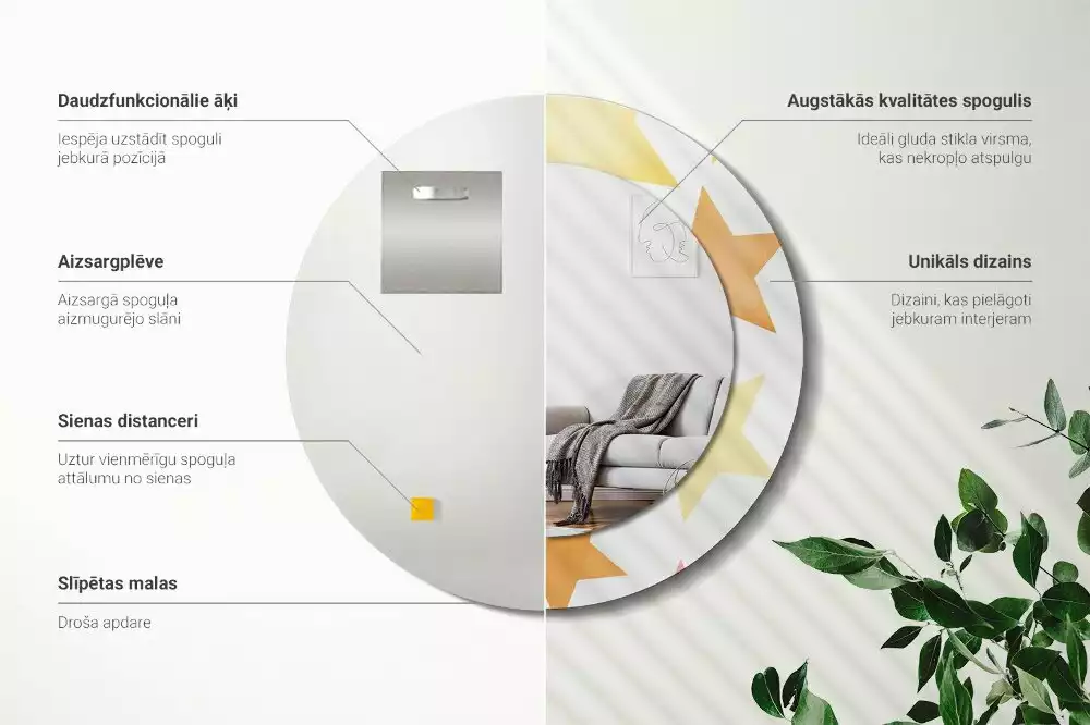 Kerek tükör fali dísz Pasztell csillagok