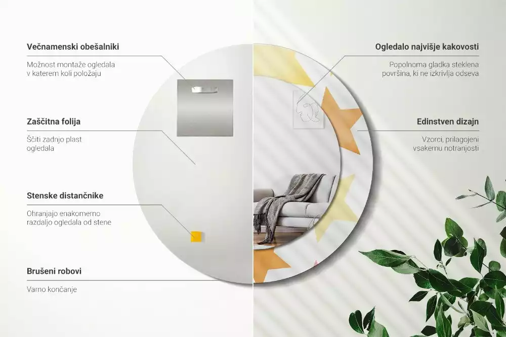 Kerek tükör fali dísz Pasztell csillagok
