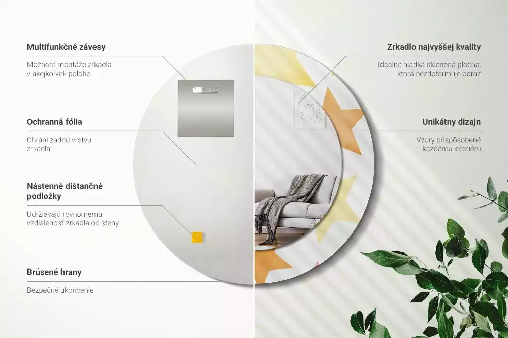 Kerek tükör fali dísz Pasztell csillagok