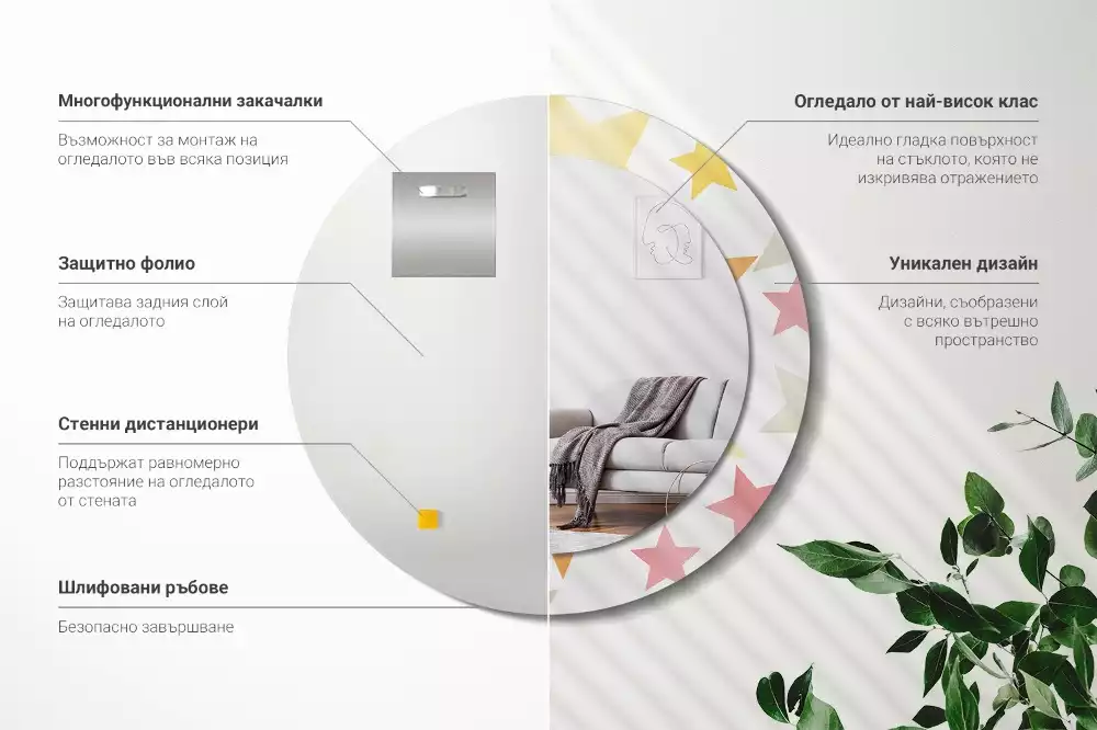 Kerek tükör fali dísz Pasztell csillagok