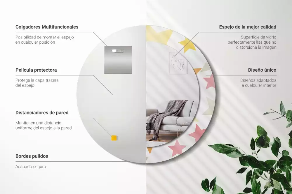 Kerek tükör fali dísz Pasztell csillagok