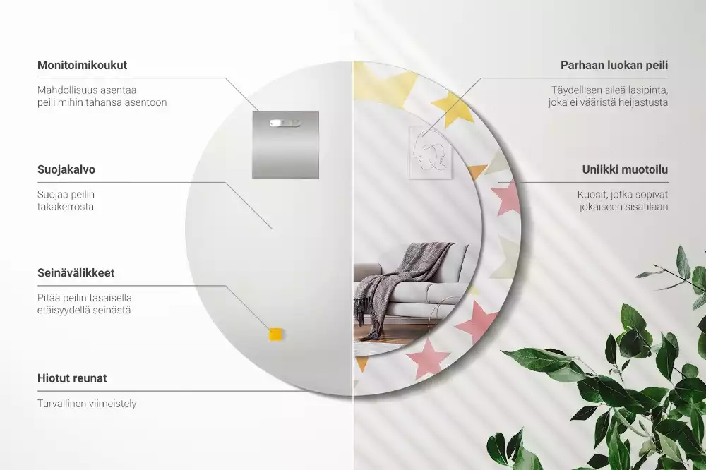 Kerek tükör fali dísz Pasztell csillagok