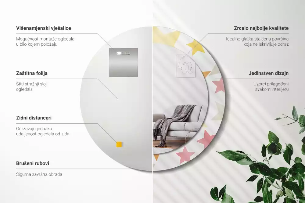 Kerek tükör fali dísz Pasztell csillagok