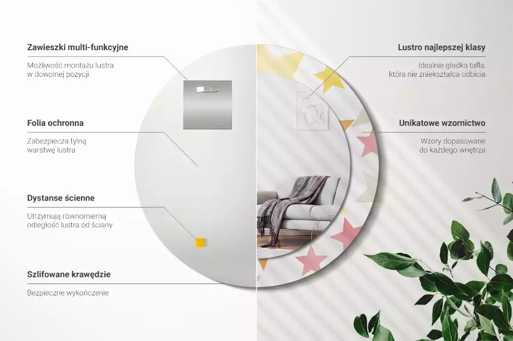 Kerek tükör fali dísz Pasztell csillagok