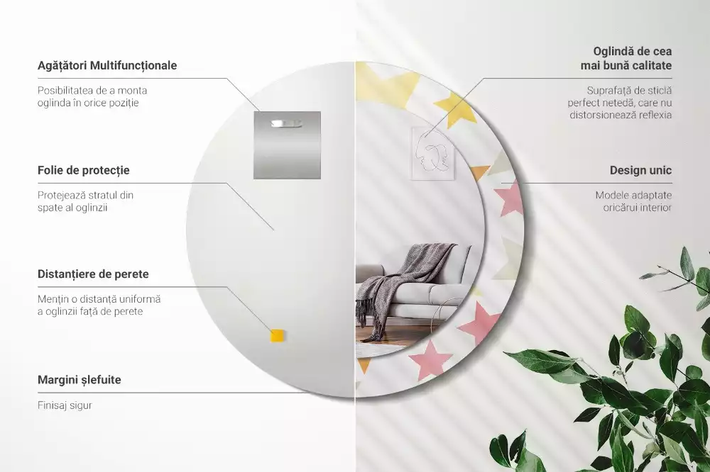 Kerek tükör fali dísz Pasztell csillagok