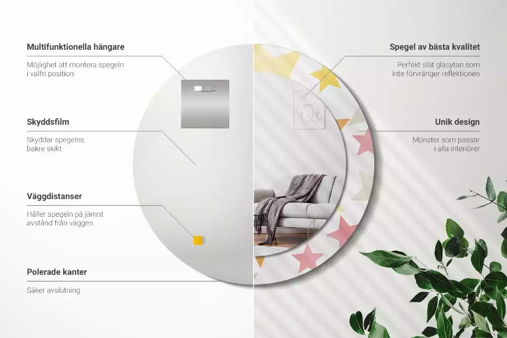 Kerek tükör fali dísz Pasztell csillagok