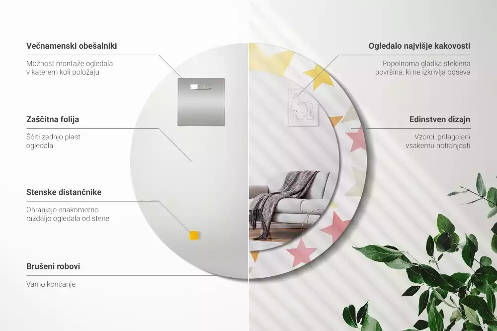 Kerek tükör fali dísz Pasztell csillagok