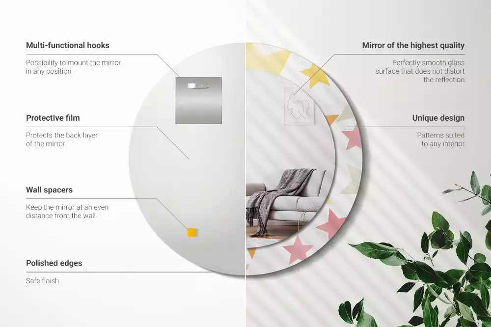 Kerek tükör fali dísz Pasztell csillagok