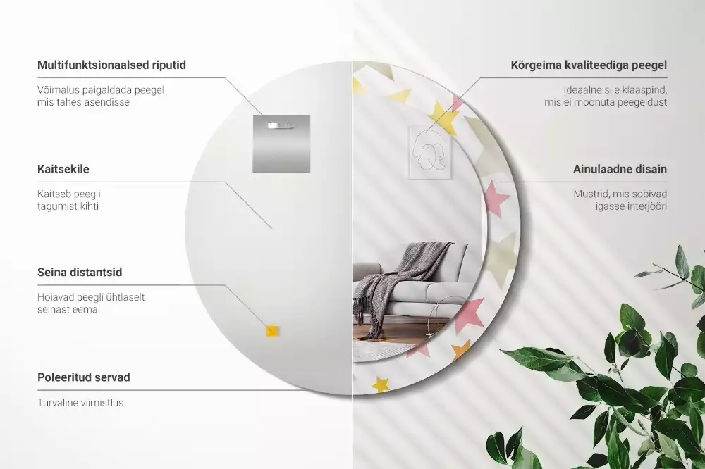 Kerek tükör fali dísz Pasztell csillagok