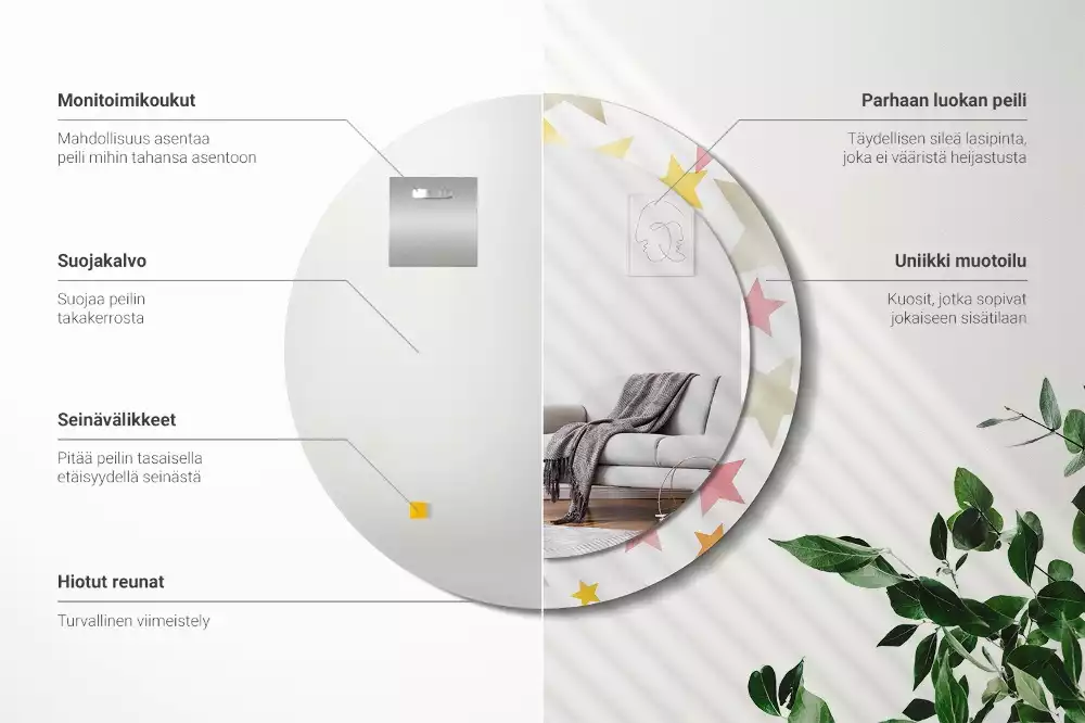 Kerek tükör fali dísz Pasztell csillagok