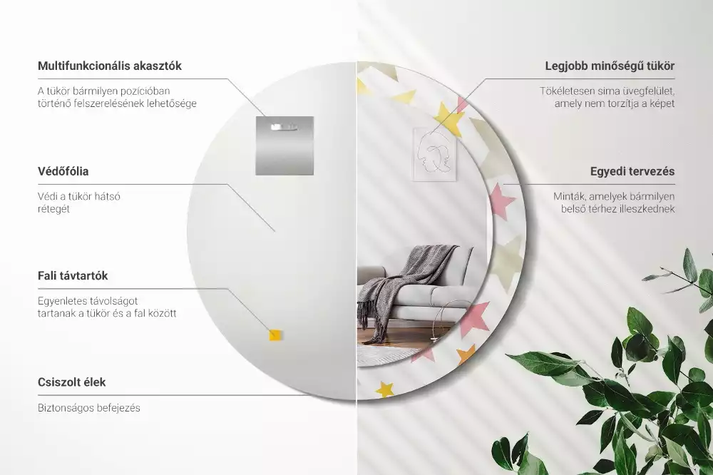 Kerek tükör fali dísz Pasztell csillagok