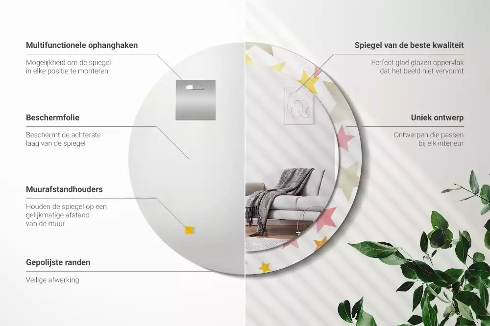 Kerek tükör fali dísz Pasztell csillagok