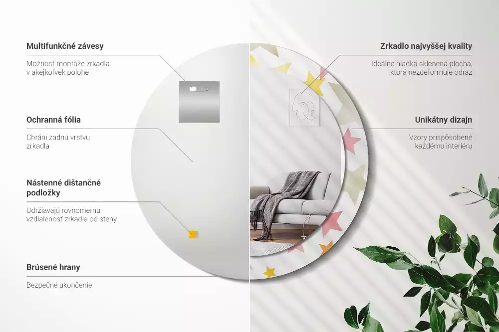 Kerek tükör fali dísz Pasztell csillagok