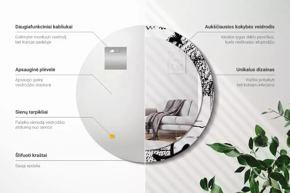 Kerek tükör fali dísz Graffiti minta