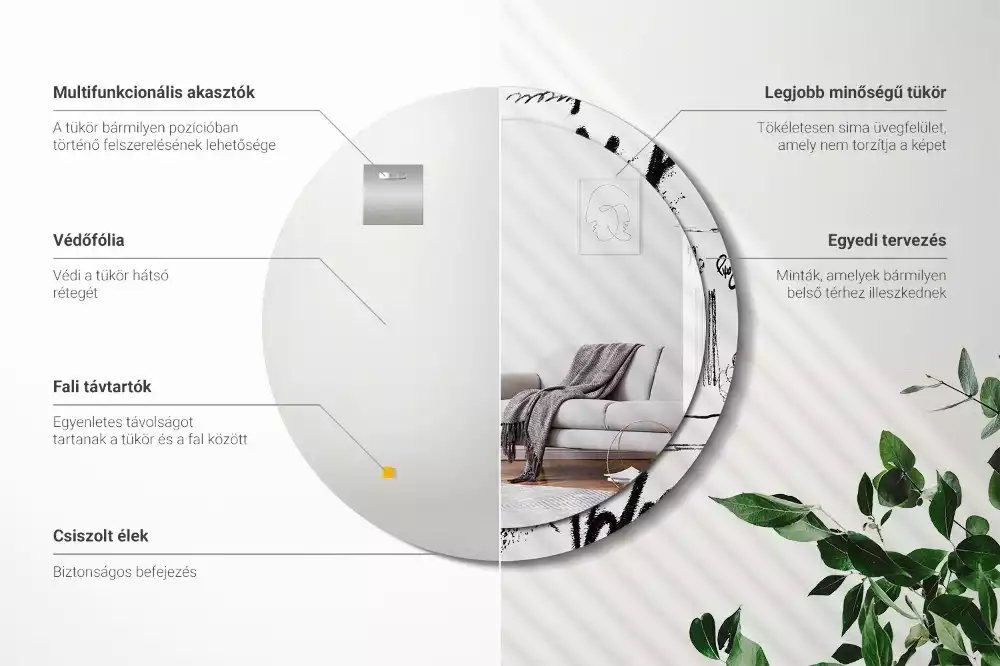 Kerek tükör fali dísz Graffiti minta