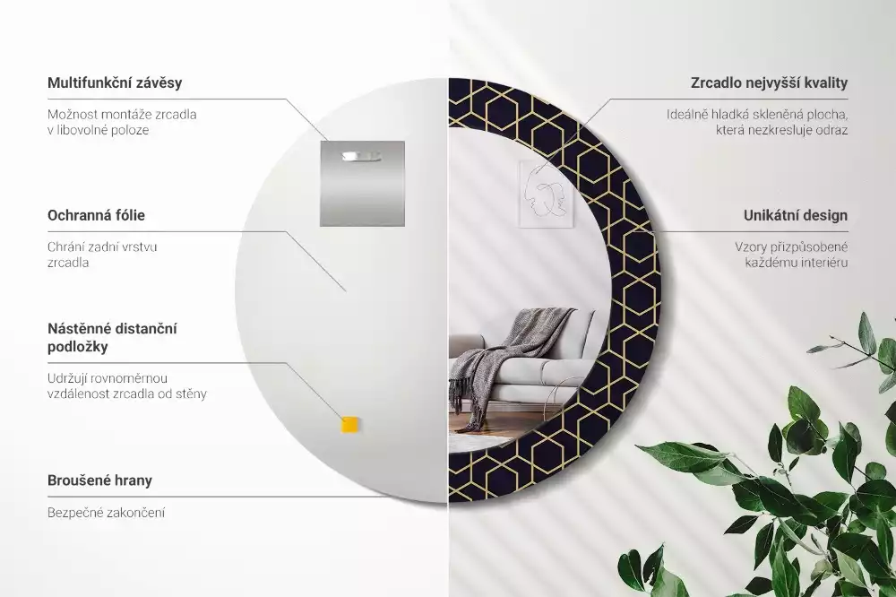 Kerek tükör fali dísz Absztrakt geometriai