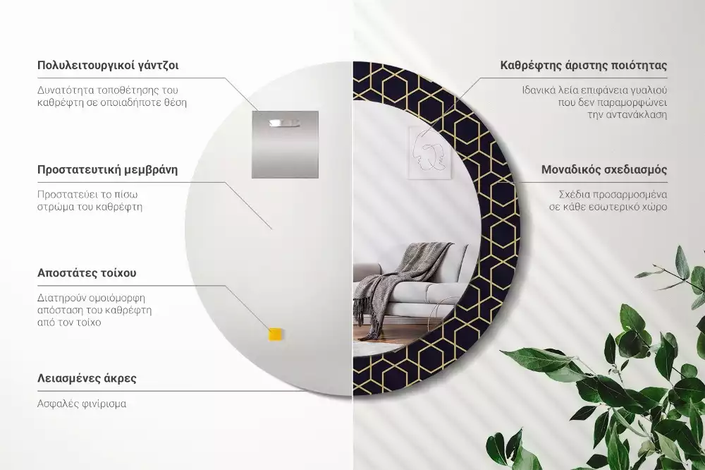 Kerek tükör fali dísz Absztrakt geometriai